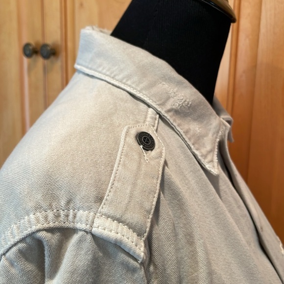 Zara Denim Relaxed Fit Distressed Light Khaki Military Jacket Size S - Picture 7 of 11